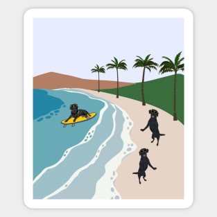 Black Labrador Dog on Paradise Beach Vacation Sticker